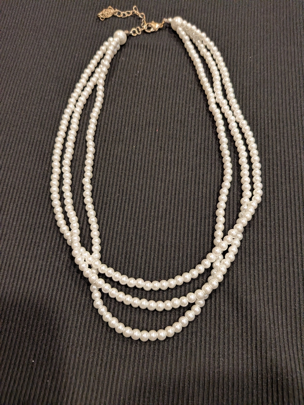 B#3:Classic Triple-Strand Faux Pearl Necklace 11" - White Faux Pearls